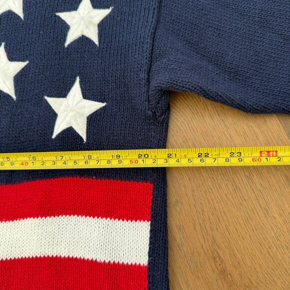 Vintage 90s American Flag Patriotic Sweater Nautical Medium Red White Blue - Picture 6 of 7